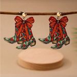 🤠🤠🤠3 for 12$🤠🤠🤠Festive Red and Green Boot Earrings Photo 1