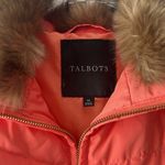 Talbots  Down Faux Fur Trim Vest In Coral/Light Orange Size Medium Photo 1