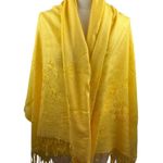 Yellow Embroidered Floral Design Scarf With Tassels Photo 0