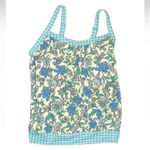 Lands' End  Chlorine Resistant Blouson Tankini Top Lotus Floral Gingham Size 30DDD Photo 1