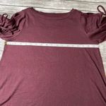 Loft Casual Knit Shirt Blouse Top Crewneck Tie Slit Mid Sleeves Burgundy XXS 2XS Photo 9