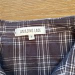 Amazing Lace  Charcoal Plaid Button-Down Shirt Romper. Built in Shorts Photo 3