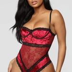 None Teddy Lingerie Velvet Corset Bodysuit Red Black Lace Lingerie Size 4X Photo 0