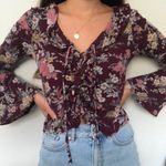 American Eagle Floral Blouse Shirt Purple Flowy Long Sleeve Photo 6