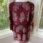 Madewell Burgundy White Silk Lassi Floral Indian Block Print Long Sleeve Dress 4 Photo 4