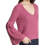 Free People Rose Pink Damsel Bell Sleeve Cotton V-neck Sweater M Photo 2