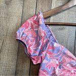 Time & Tru Womens Swim Bikini Top Purple Floral Sleeves Ruched Size XL Photo 3