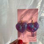 Betsey Johnson π Purple Glitter Heart Earrings Photo 2