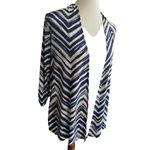 Agenda Open Cardigan/Blouse Zig Zag Blue/Yellow/White Size Small Blue Photo 2