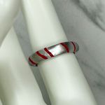 Clear Silver Red Striped Plastic Ring Size 7.25 Photo 6