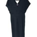 Vince Double V-Neck Popover Dress Midi Flutter Sleeve Black 12 Photo 0