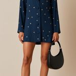Anthropologie Rue Stiic Navy Star Button Down Dress Long Sleeve Size Small S Photo 0