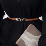 Stylish PU Leather Thin Belt Metal Simple‎ Hook Buckle Adjustable Waist Band Tan Photo 3