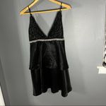 Lulus  black embellished sequin deep v layered satin dress Photo 4
