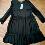 Primark V-neck, black floral satin effect long sleeve tiered Flowy mini dress S Photo 16