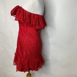 Georgina Chapman Pearl Lace Mini Dress Ruffle Strapless Sz 4 Red Photo 5