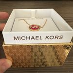 Michael Kors  Gold Tone Pink Logo Necklace MKJX7670710 New NIB Photo 1