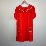 Brass & Roe Orange Short Sleeve Boho Floral Embroidered Crochet Trim Dress sm Photo 7