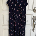 Kaileigh Navy Floral Print Sleeveless V Neck Wide Leg Jumpsuit Women's Size XXL Photo 0