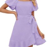 NEW SAMPEEL Square Neck Puff Sleeve Tie Waist Dress 2X White Photo 4