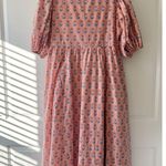 Marea Colette Coral Multi Floral Short Puff Sleeves Cottagecore Midi Dress Large Pink Photo 4