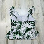 None Palm Leaf Ruffled Peplum Tankini Swimsuit with High Waisted Striped Bottoms Photo 5