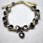 Source Unknown Preppy Classic Silver Tone Heart Charms Cream Cord Adjustable Bracelet Photo 0