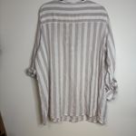 Antibes Blanc Linen Tunic Top Womens 2X Beige White Striped Roll Tab Sleeve Tan Size XXL Photo 7