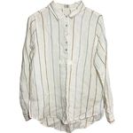 Artisan NY  Top 100% Linen 1/2 Button Up Long Sleeve Collared Striped White M Photo 0
