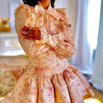 Selkie The Renaissance Girl Elizabeth Long Sleeve Ruffle Tie‎ Neck Top Sz 4X NEW Pink Photo 0