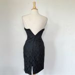 Vintage 90s Solid Black Satin Floral Strapless Sequin Union Made Dress Size 8 Photo 4