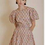 Aureum Pink Block Print Puff Sleeve Backless Cottagecore Milkmaid Mini Dress Size M Photo 0