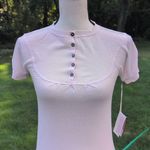 NWT Lily McNeal Short Sleeve Cashmere Blend Henley Top Pink Photo 1