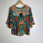 Maeve Anthropologie  Pink Green Floral Flutter Flare Sleeve Top‎ Women Sz 4 CPM4 Photo 2