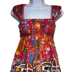 Derek Heart Y2k deadstock pink floral print babydoll top with button details and tie back Photo 0