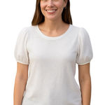 Loft  white cotton textured t-shirt puffy short sleeves stretchy Sz L Photo 0