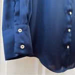 ZARA  Satin Effect V Neck Button Down Shirt Navy Blue sz Small Photo 10