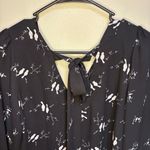 Loft  Black V Neck Tie Back White Bird Long Sleeve Bird Blouse XS Flowy Oversized Photo 2