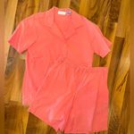 Vintage 2 piece coral set pull on short & button up collar shirt lightweight SM Pink Photo 0