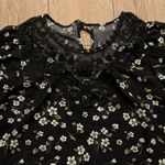 SheIn Black Floral Plus 1X Lace Neckline Flare Sleeves Top Shirt Blouse Work Wear Photo 2