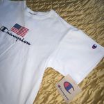 Champion crop top American flag USA monogram cropped tee white patriotic Photo 2