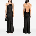 Norma Kamali  One Shoulder Bias Gown Maxi Dress Draped Back Satin Black Sz M Photo 3