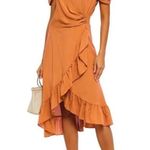 Maje Routila Wrap-Effect Cold-Shoulder Ruffled Broadcloth Dress - Orange Photo 0