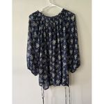 Route 66 Blouse Floral Long Sleeve V Neck Semi Sheer Peasant Boho Drawstring Photo 4