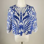 Farm Rio NWT  Linen Lace Nature Short-Sleeve Crop Wavy Blouse Size XS Blue Photo 1