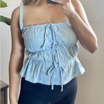 Double Zero Blue Puff Sleeve Tie Front Tank Top Photo 1