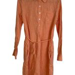 Serena & Lily  Margot Shirt Dress Womens Orange Linen Button Up Tie Waist Travel Photo 0