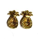 Vintage Gold Pineapple Stud Earrings with Rhinestones Photo 2