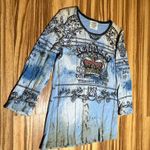 Vint Y2K Skinnie Minnie 3/4 Sleeve Shirt Blue Size L Photo 2