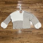 Blu Pepper  Womens‎ Small Colorblock Mixed Knit Crop Sweater Ivory Taupe Tie Back Photo 4